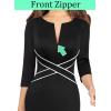 imageVFSHOW Womens Wear to Work Slim Colorblock Crisscross Waist Front Zipper Business Party Office Bodycon Pencil Sheath DressBlack