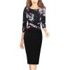 imageVFSHOW Womens Wear to Work Slim Colorblock Crisscross Waist Front Zipper Business Party Office Bodycon Pencil Sheath DressBlack Multi Floral Print