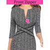 imageVFSHOW Womens Wear to Work Slim Colorblock Crisscross Waist Front Zipper Business Party Office Bodycon Pencil Sheath DressBlack Tweed  Black Piping