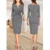 imageVFSHOW Womens Wear to Work Slim Colorblock Crisscross Waist Front Zipper Business Party Office Bodycon Pencil Sheath DressBlack Tweed  Black Piping