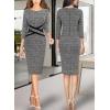 imageVFSHOW Womens Wear to Work Slim Colorblock Crisscross Waist Front Zipper Business Party Office Bodycon Pencil Sheath DressBlack Tweed