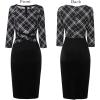 imageVFSHOW Womens Wear to Work Slim Colorblock Crisscross Waist Front Zipper Business Party Office Bodycon Pencil Sheath DressBlack and White Checkblack