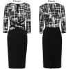 imageVFSHOW Womens Wear to Work Slim Colorblock Crisscross Waist Front Zipper Business Party Office Bodycon Pencil Sheath DressBlack and White Geometric Printblack