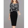 imageVFSHOW Womens Wear to Work Slim Colorblock Crisscross Waist Front Zipper Business Party Office Bodycon Pencil Sheath DressBlack and White Geometric Printblack