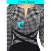 imageVFSHOW Womens Wear to Work Slim Colorblock Crisscross Waist Front Zipper Business Party Office Bodycon Pencil Sheath DressBlack and White Gingham Plaid