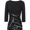 imageVFSHOW Womens Wear to Work Slim Colorblock Crisscross Waist Front Zipper Business Party Office Bodycon Pencil Sheath DressBlackblack and White Geometric
