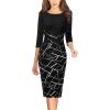 imageVFSHOW Womens Wear to Work Slim Colorblock Crisscross Waist Front Zipper Business Party Office Bodycon Pencil Sheath DressBlackblack and White Geometric
