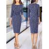 imageVFSHOW Womens Wear to Work Slim Colorblock Crisscross Waist Front Zipper Business Party Office Bodycon Pencil Sheath DressBlue Tweed  Navy Piping