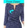 imageVFSHOW Womens Wear to Work Slim Colorblock Crisscross Waist Front Zipper Business Party Office Bodycon Pencil Sheath DressBlue Tweed  Navy Piping