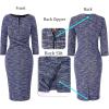 imageVFSHOW Womens Wear to Work Slim Colorblock Crisscross Waist Front Zipper Business Party Office Bodycon Pencil Sheath DressBlue Tweed  Navy Piping