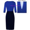 imageVFSHOW Womens Wear to Work Slim Colorblock Crisscross Waist Front Zipper Business Party Office Bodycon Pencil Sheath DressBlueblack