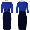 imageVFSHOW Womens Wear to Work Slim Colorblock Crisscross Waist Front Zipper Business Party Office Bodycon Pencil Sheath DressBlueblack