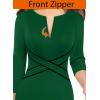 imageVFSHOW Womens Wear to Work Slim Colorblock Crisscross Waist Front Zipper Business Party Office Bodycon Pencil Sheath DressGreen
