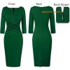 imageVFSHOW Womens Wear to Work Slim Colorblock Crisscross Waist Front Zipper Business Party Office Bodycon Pencil Sheath DressGreen