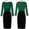 imageVFSHOW Womens Wear to Work Slim Colorblock Crisscross Waist Front Zipper Business Party Office Bodycon Pencil Sheath DressGreen and Blacklong Sleeve