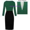 imageVFSHOW Womens Wear to Work Slim Colorblock Crisscross Waist Front Zipper Business Party Office Bodycon Pencil Sheath DressGreen and Blacklong Sleeve
