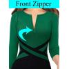 imageVFSHOW Womens Wear to Work Slim Colorblock Crisscross Waist Front Zipper Business Party Office Bodycon Pencil Sheath DressGreenblack