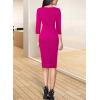 imageVFSHOW Womens Wear to Work Slim Colorblock Crisscross Waist Front Zipper Business Party Office Bodycon Pencil Sheath DressHot Pink