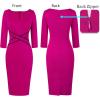 imageVFSHOW Womens Wear to Work Slim Colorblock Crisscross Waist Front Zipper Business Party Office Bodycon Pencil Sheath DressHot Pink