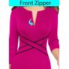 imageVFSHOW Womens Wear to Work Slim Colorblock Crisscross Waist Front Zipper Business Party Office Bodycon Pencil Sheath DressHot Pink