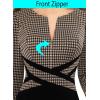 imageVFSHOW Womens Wear to Work Slim Colorblock Crisscross Waist Front Zipper Business Party Office Bodycon Pencil Sheath DressKhakihoundstooth Printblack