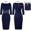 imageVFSHOW Womens Wear to Work Slim Colorblock Crisscross Waist Front Zipper Business Party Office Bodycon Pencil Sheath DressNavy Blue