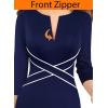 imageVFSHOW Womens Wear to Work Slim Colorblock Crisscross Waist Front Zipper Business Party Office Bodycon Pencil Sheath DressNavy Blue