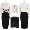 imageVFSHOW Womens Wear to Work Slim Colorblock Crisscross Waist Front Zipper Business Party Office Bodycon Pencil Sheath DressOffwhite Tweedblack