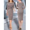 imageVFSHOW Womens Wear to Work Slim Colorblock Crisscross Waist Front Zipper Business Party Office Bodycon Pencil Sheath DressPink Tweed With Black Piping
