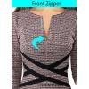 imageVFSHOW Womens Wear to Work Slim Colorblock Crisscross Waist Front Zipper Business Party Office Bodycon Pencil Sheath DressPink Tweed With Black Pipingb