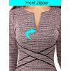 imageVFSHOW Womens Wear to Work Slim Colorblock Crisscross Waist Front Zipper Business Party Office Bodycon Pencil Sheath DressPink Tweed With Black Piping