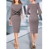imageVFSHOW Womens Wear to Work Slim Colorblock Crisscross Waist Front Zipper Business Party Office Bodycon Pencil Sheath DressPink Tweed With Black Pipingb