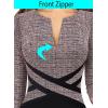 imageVFSHOW Womens Wear to Work Slim Colorblock Crisscross Waist Front Zipper Business Party Office Bodycon Pencil Sheath DressPink Tweedblack
