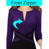 imageVFSHOW Womens Wear to Work Slim Colorblock Crisscross Waist Front Zipper Business Party Office Bodycon Pencil Sheath DressPurpleblack