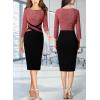 imageVFSHOW Womens Wear to Work Slim Colorblock Crisscross Waist Front Zipper Business Party Office Bodycon Pencil Sheath DressRed Tweed  Blacka