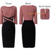 imageVFSHOW Womens Wear to Work Slim Colorblock Crisscross Waist Front Zipper Business Party Office Bodycon Pencil Sheath DressRed Tweed  Blacka