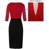 imageVFSHOW Womens Wear to Work Slim Colorblock Crisscross Waist Front Zipper Business Party Office Bodycon Pencil Sheath DressRedblack