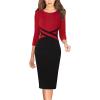 imageVFSHOW Womens Wear to Work Slim Colorblock Crisscross Waist Front Zipper Business Party Office Bodycon Pencil Sheath DressRedblack