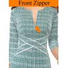 imageVFSHOW Womens Wear to Work Slim Colorblock Crisscross Waist Front Zipper Business Party Office Bodycon Pencil Sheath DressTeal Green Tweedwhite Piping