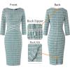 imageVFSHOW Womens Wear to Work Slim Colorblock Crisscross Waist Front Zipper Business Party Office Bodycon Pencil Sheath DressTeal Green Tweedwhite Piping