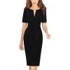 imageVFSHOW Womens Front Zipper Tie Waist Bow Belted Slim Wear to Work Business Office Bodycon Pencil DressBlack