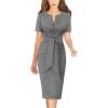 imageVFSHOW Womens Front Zipper Tie Waist Bow Belted Slim Wear to Work Business Office Bodycon Pencil DressBlack Tweed