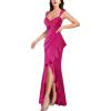imageVFSHOW Womens Glitter Sweetheart V Neck Twist Front Backless Ruched Ruffle Slit Formal Evening Gown Maxi DressSparkly Hot Pinkb