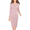 imageVFSHOW Womens Slim Zipper Up Work Business Office Party Bodycon Pencil Sheath DressPink and Off White Tweed