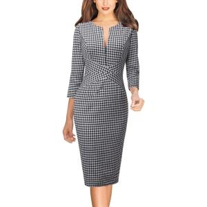 imageVFSHOW Womens Slim Zipper Up Work Business Office Party Bodycon Pencil Sheath DressBlackwhite Plaid