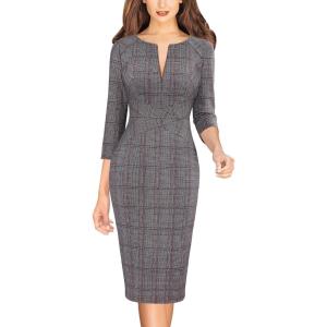 imageVFSHOW Womens Slim Zipper Up Work Business Office Party Bodycon Pencil Sheath DressHoundstooth Printchecker