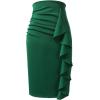 imageVFSHOW Women Elegant Ruched Ruffle Slit Work Business Party Pencil SkirtEmerald Greena