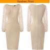 imageVFSHOW Womens Beige Floral Lace Cocktail Evening Bishop Sleeve Slim Front Zipper Party Bodycon Pencil Sheath Dress 8562 APT XL
