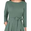 imageVFSHOW Womens Elegant Pockets Belted Work Business Office Casual Party Pleated ALine Midi DressGreen Knit