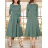imageVFSHOW Womens Elegant Pockets Belted Work Business Office Casual Party Pleated ALine Midi DressGreen Knit